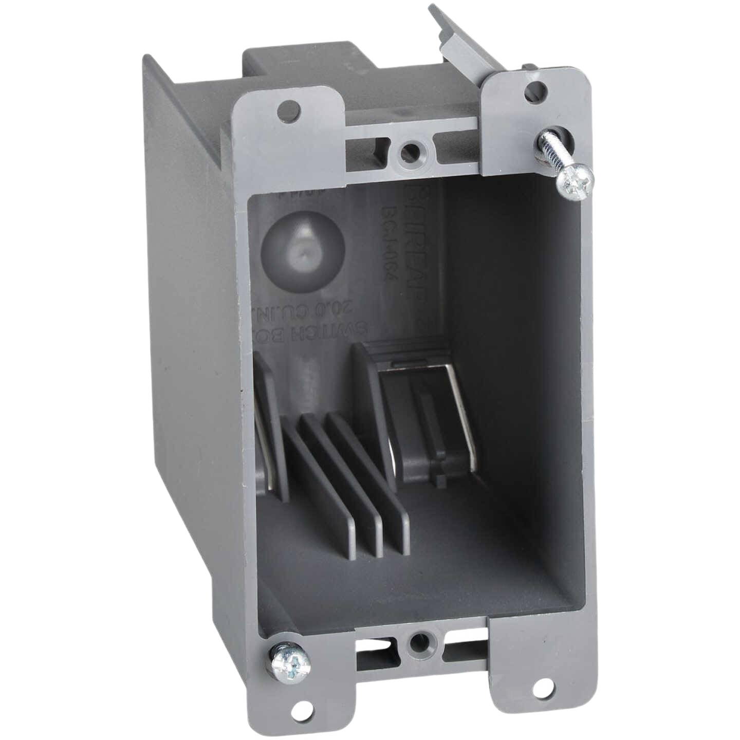 Gray PVC molded electrical box with mounting screws for old work applications in home improvement projects