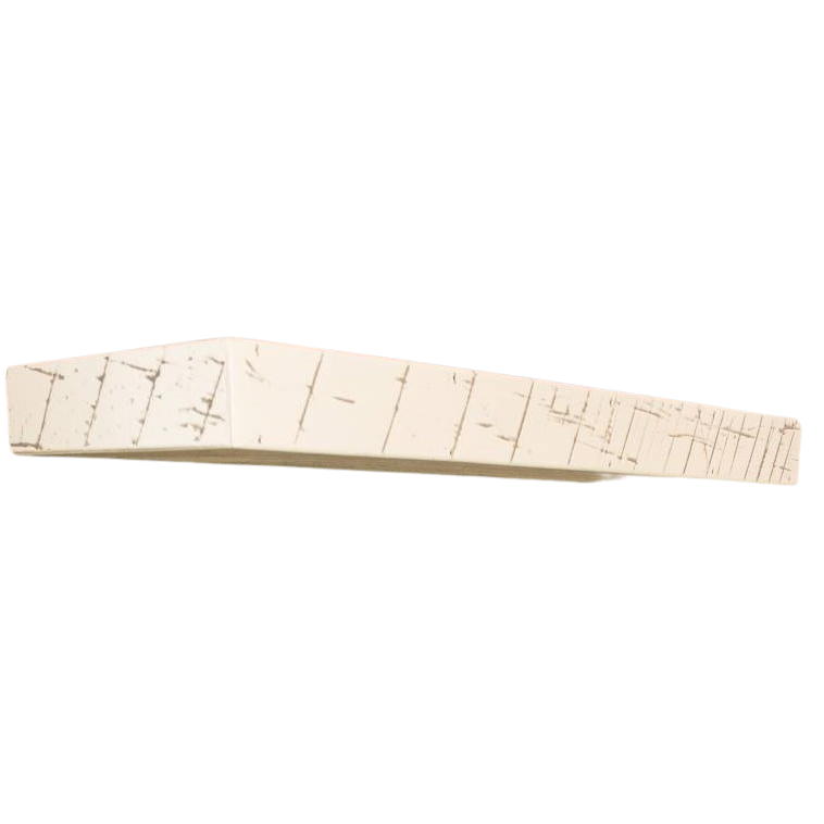 White rustic floating shelf with distressed finish for home improvement and decorative storage use