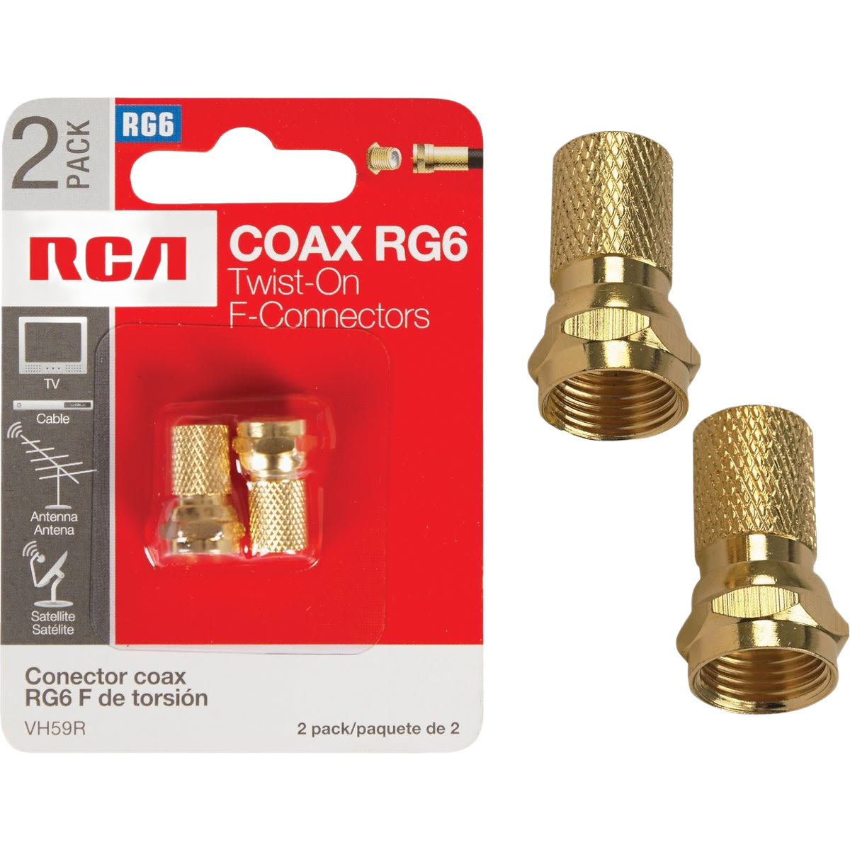 Two gold-plated twist-on coaxial connectors with red packaging for electrical and home improvement tasks under $25