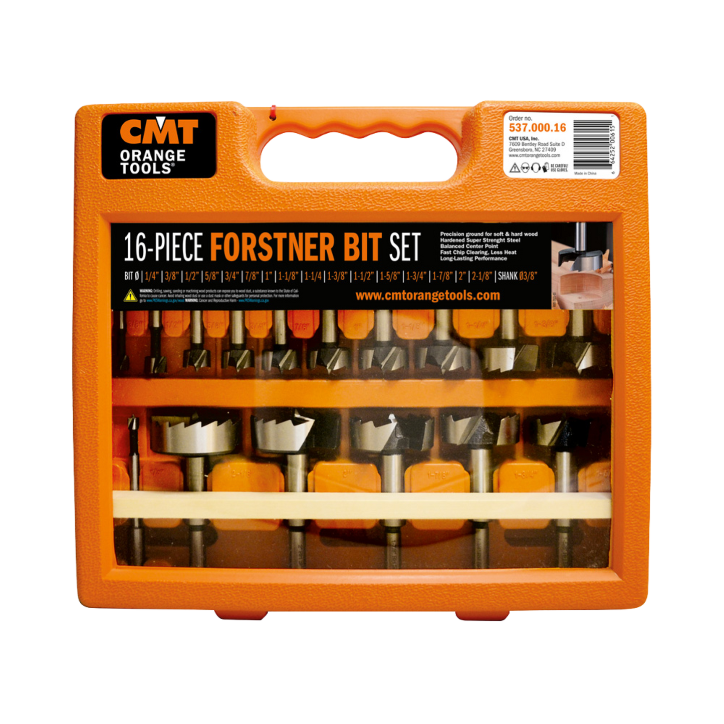 CMT Orange Tools 16-Pc Forstner Bit Set 3/8" Shank, Rh