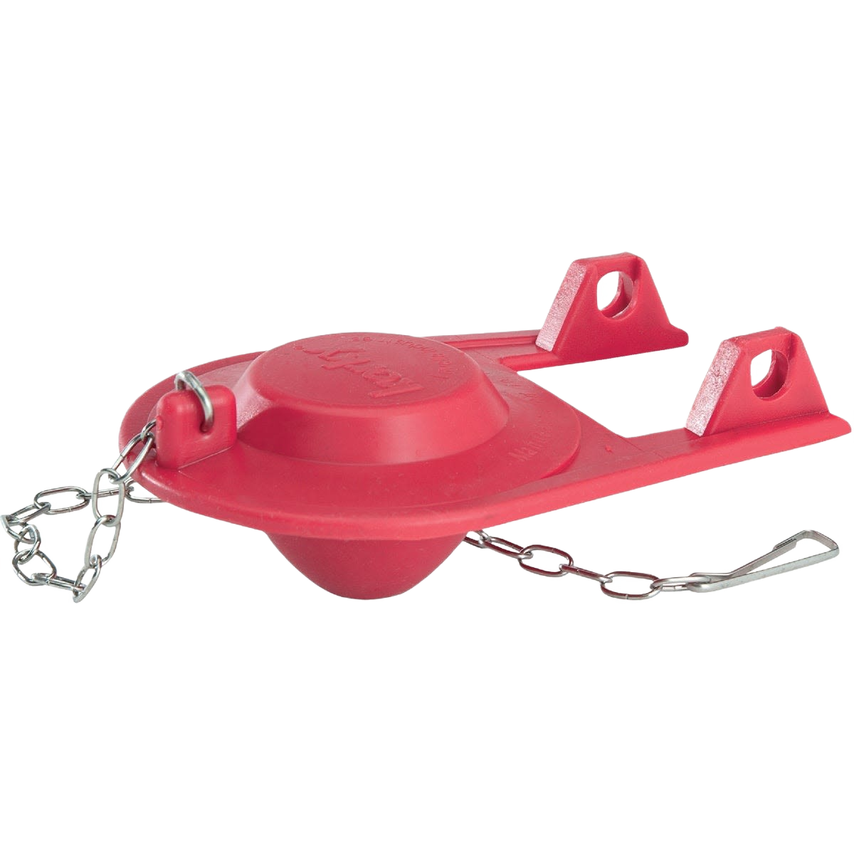 Red universal toilet tank ball flapper with metal chain for home improvement plumbing repairs and maintenance