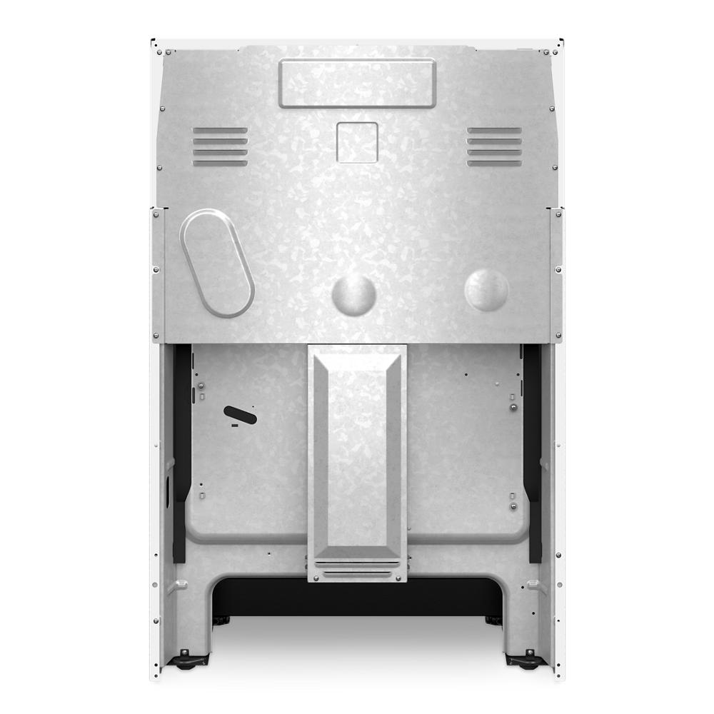 Back view of metal housing and components for 30-inch electric range from kitchen appliances collection