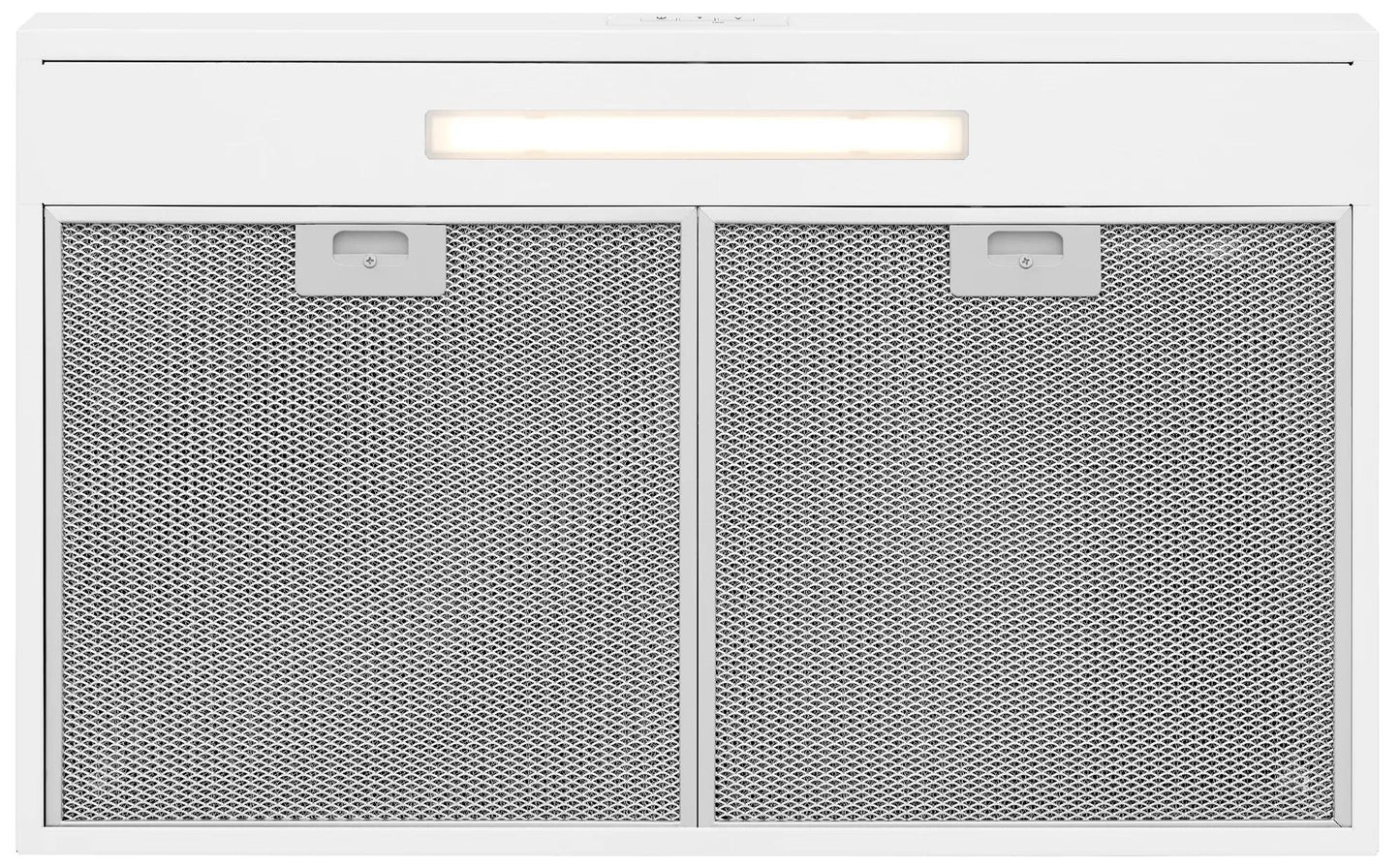 White undercabinet ventilation hood with filter indicator light and LED from kitchen and appliances collection