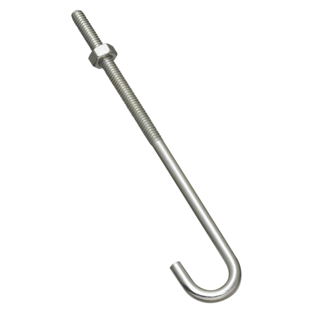 Zinc-plated J bolt with hex nut included for home improvement, hardware, fasteners, and lumber projects under $50