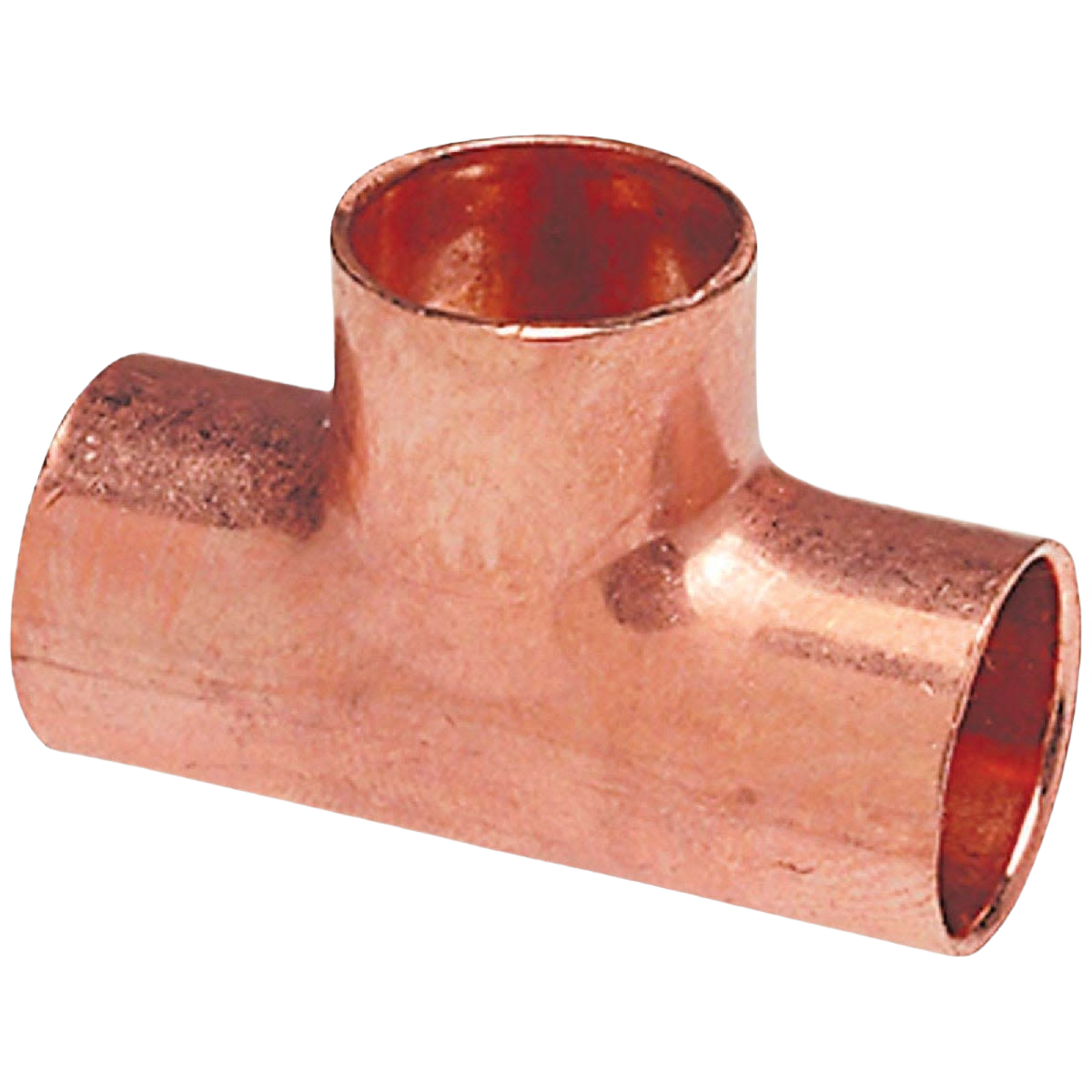 Copper plumbing tee fitting with three 1/2 inch connections for pipes and fittings in home improvement collections