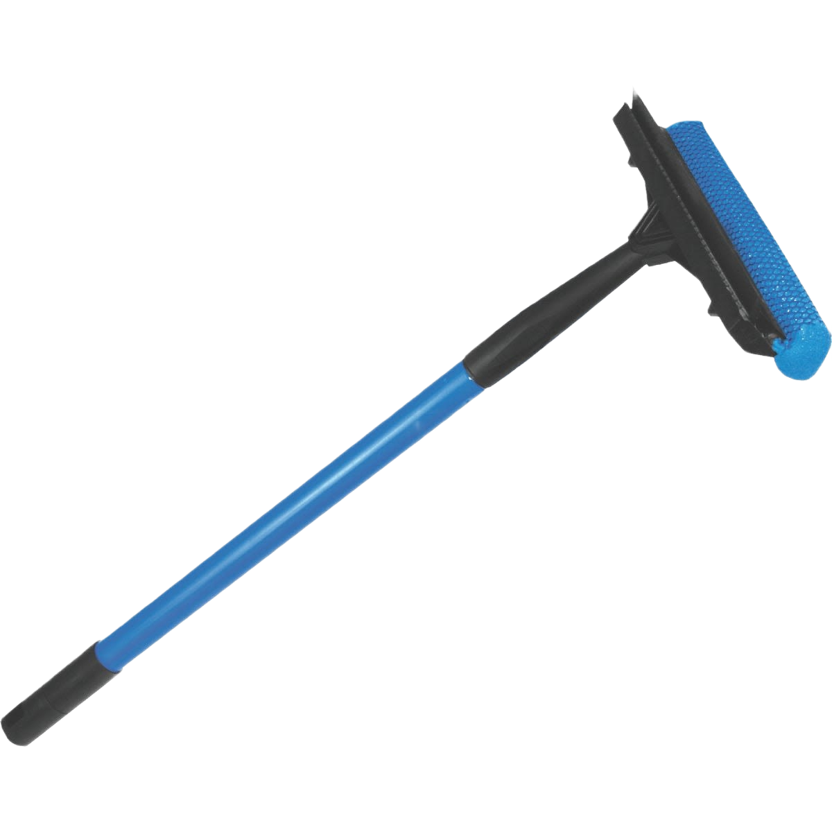 Blue-handled windshield squeegee with attached sponge for cleaning glass surfaces in home improvement tasks