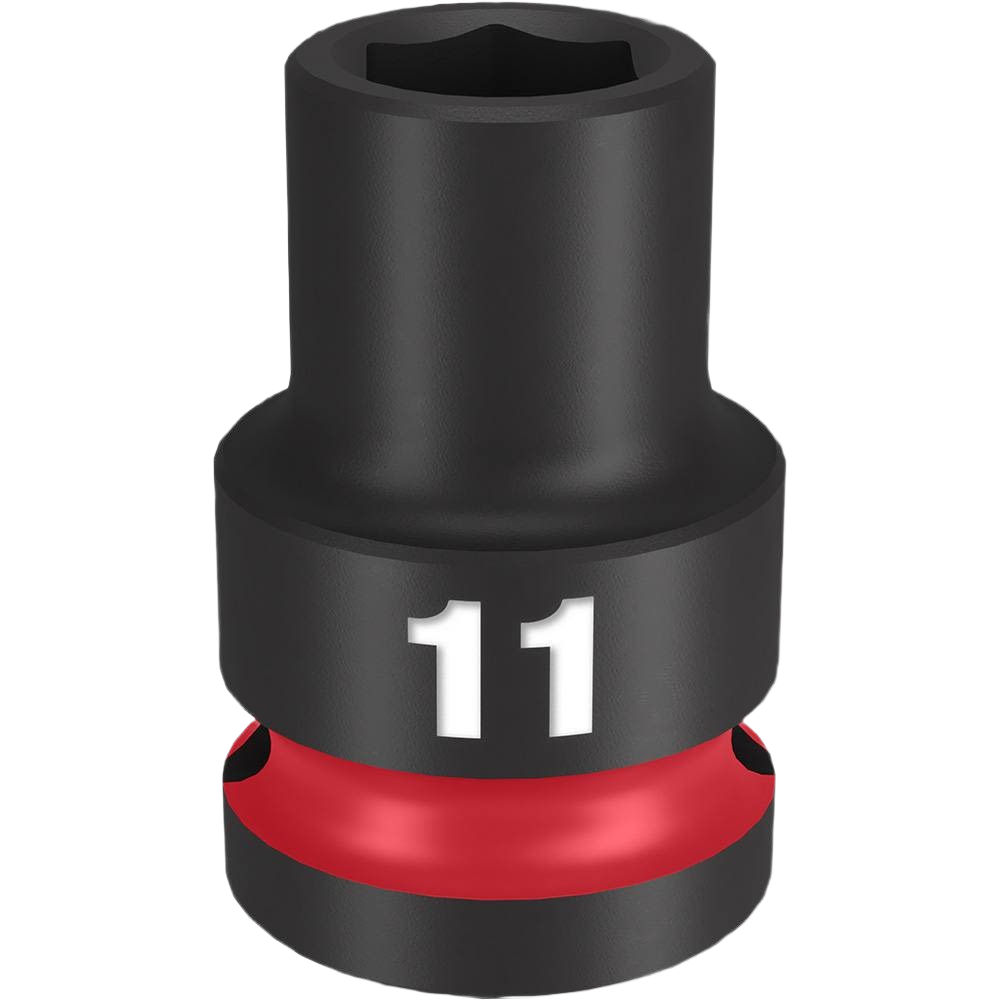 Black 11-mm 6 point impact socket with red ring for 1/2-inch drive tools, designed for home improvement tasks