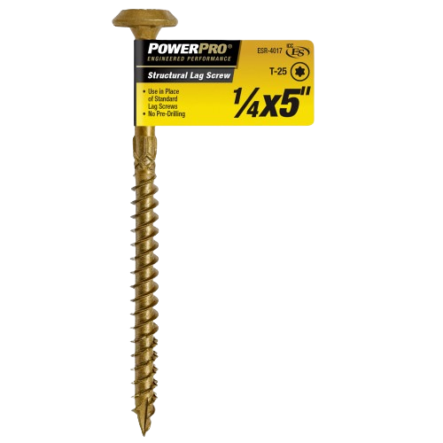 Power Pro 1/4 x 5 inch structural lag screw for heavy-duty fastening in hardware and lumber building materials collections