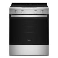 Front view of a stainless steel 30-inch electric range featuring three control knobs, a large oven door, and smooth cooktop, ideal for ranges, electric ranges, kitchen & kitchenware, and appliances collections.