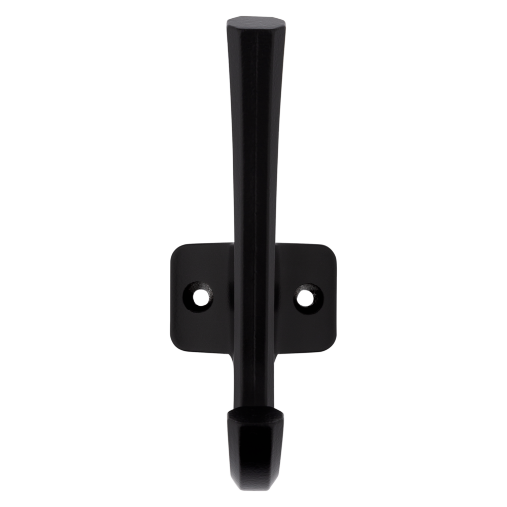 Matte black angled hook with mounting holes for versatile storage in racks and garage organization under $50