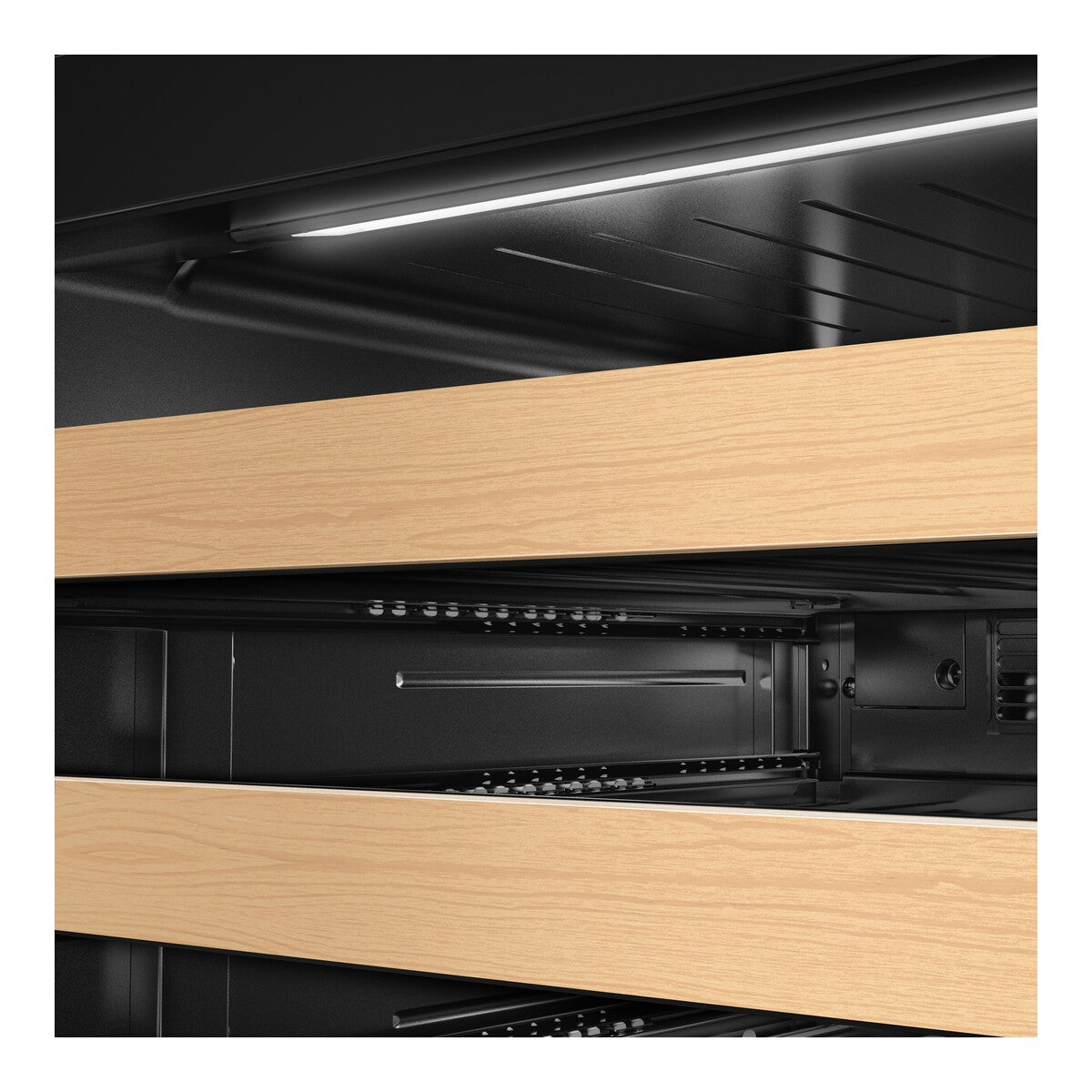 24-Inch Undercounter Wine Cellar with Right Door Swing and 46-Bottle Capacity with Full-Extension Wood-Front Racks in Black Ore