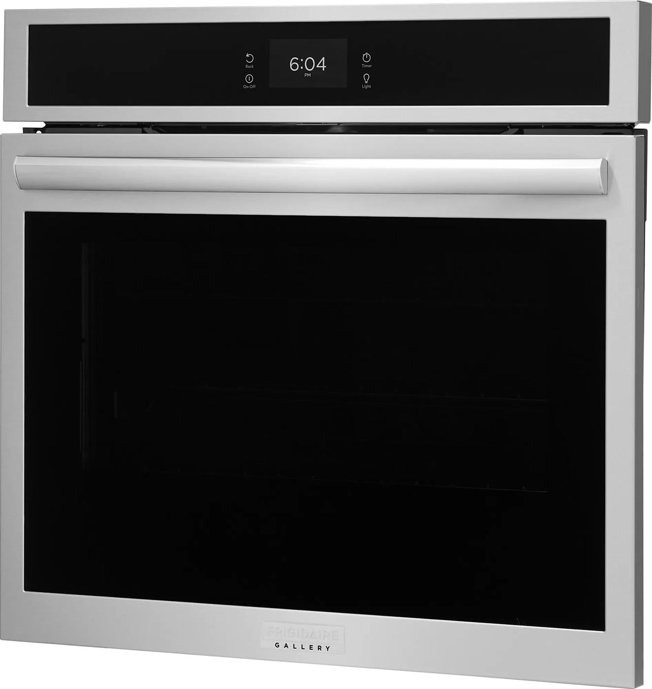Stainless steel electric wall oven with digital display and large black glass window from Wall Ovens collection