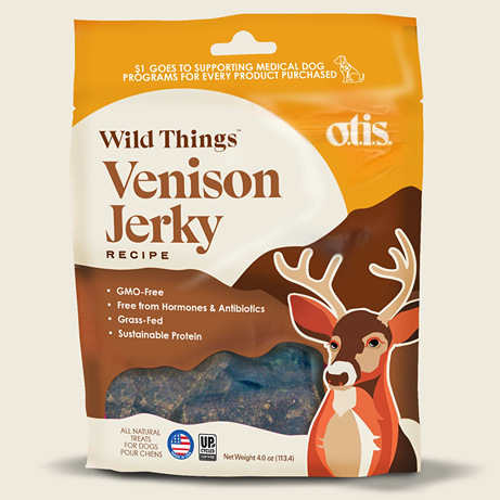 Resealable 4 oz. bag of Wild Things venison jerky dog treats with natural, GMO-free, grass-fed ingredients under $50 collection