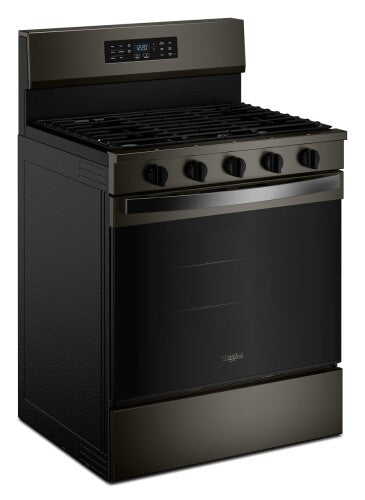 30-inch gas range with five control knobs, digital display, and EZ-2-Lift hinged grates from kitchen appliances