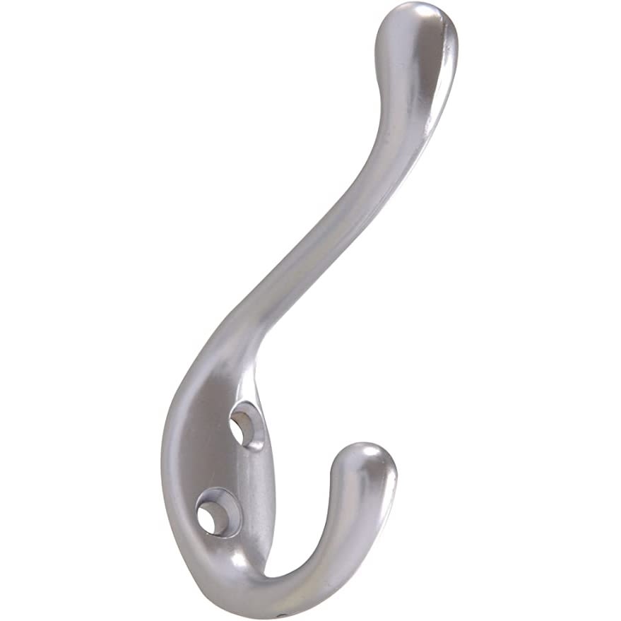 Sturdy satin chrome coat and hat hook for storage and organization in home improvement and hardware projects