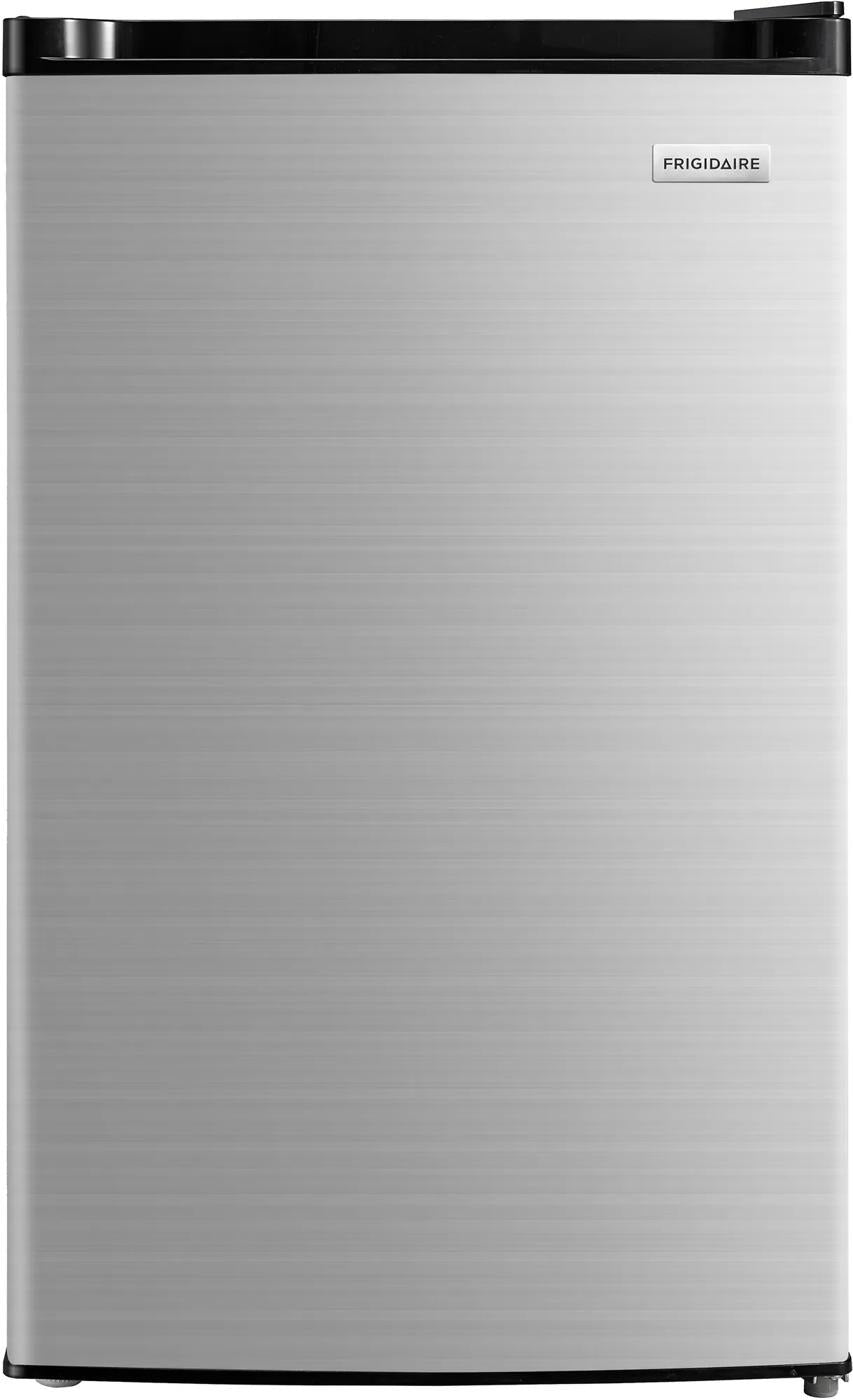 Compact refrigerator with brushed stainless steel finish, black top handle, and subtle brand logo, suitable for Refrigerators, Mini Refrigerators, Kitchen & Kitchenware, All Products, and Appliances collections.