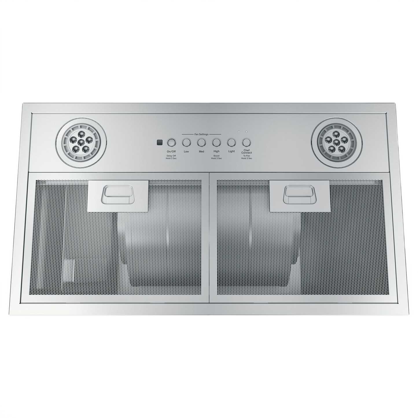 Stainless steel 20-inch range hood insert with dimmable LED lights and dual mesh filters for kitchen appliances collection