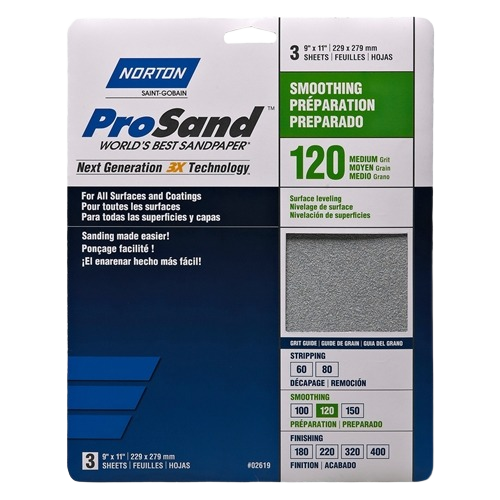 Norton Prosand 120-grit sanding paper, 3-pack for smoothing and preparation in Sand Paper and Paint Supplies collections