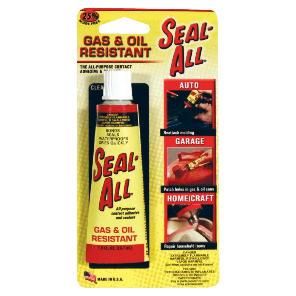 Tube of gas and oil resistant Seal-All adhesive in yellow and red packaging for home improvement under $50 collection