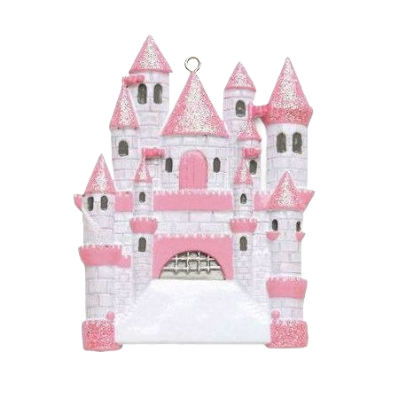 Whimsical pink and white castle ornament with glitter accents for Christmas Ornaments & Tree Decorations under $50 collection