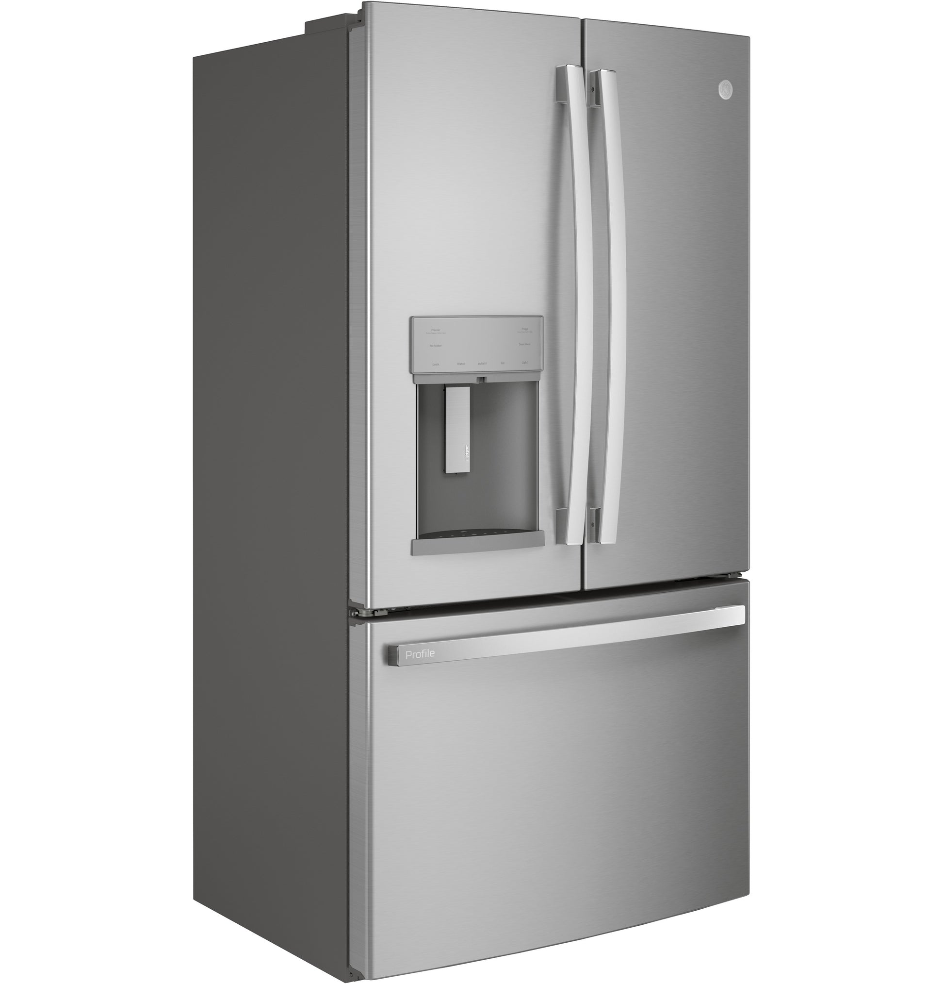 Stainless steel French-door refrigerator with bottom freezer and built-in water dispenser from Appliances collection