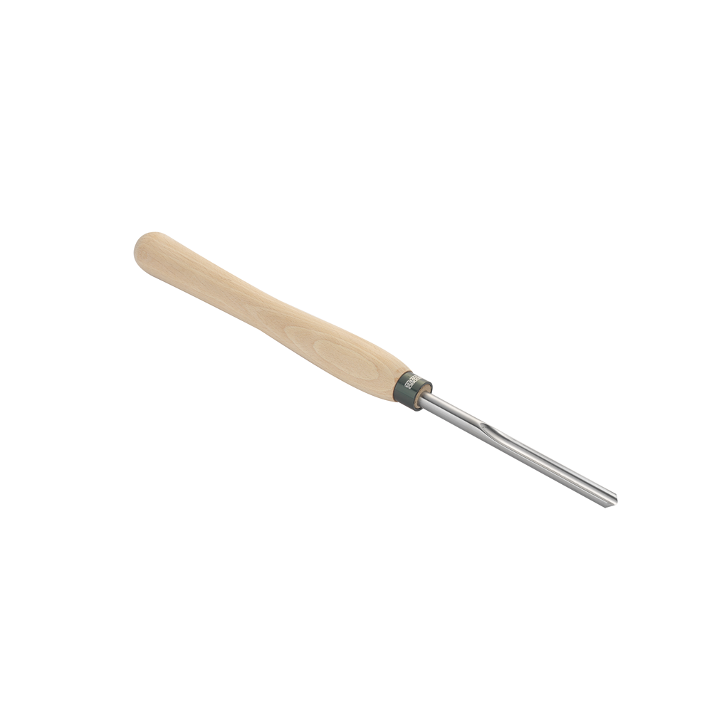 Woodturning spindle gouge with polished steel blade and smooth beech wood handle for woodworking tools and home improvement tasks