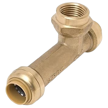 Brass push-to-connect plumbing tee with threaded branch for water heater expansion tank installation in pipes and fittings collections