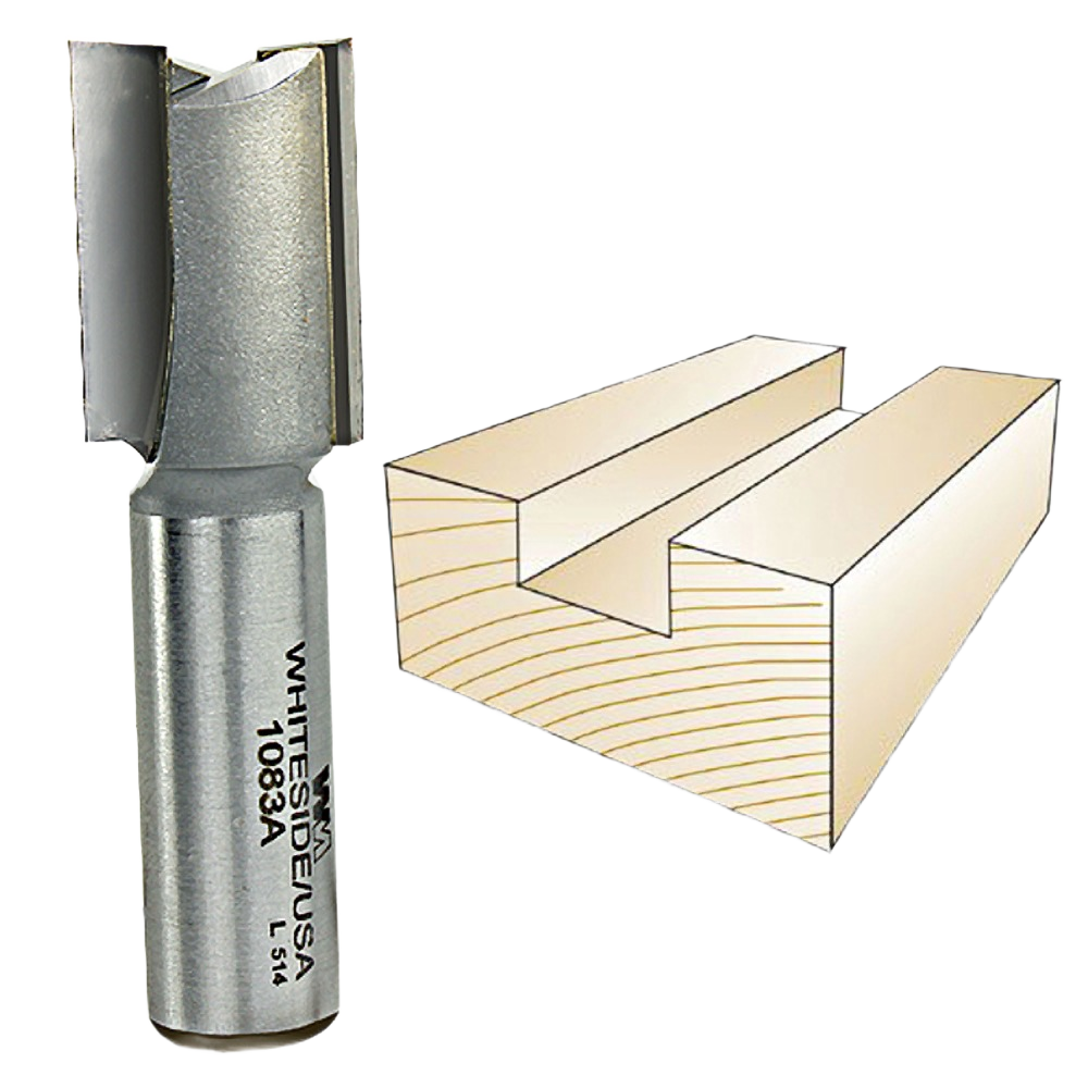 Carbide-tipped straight plywood router bit with detailed cutting edge and matching dado wood groove in Tool Accessories collection