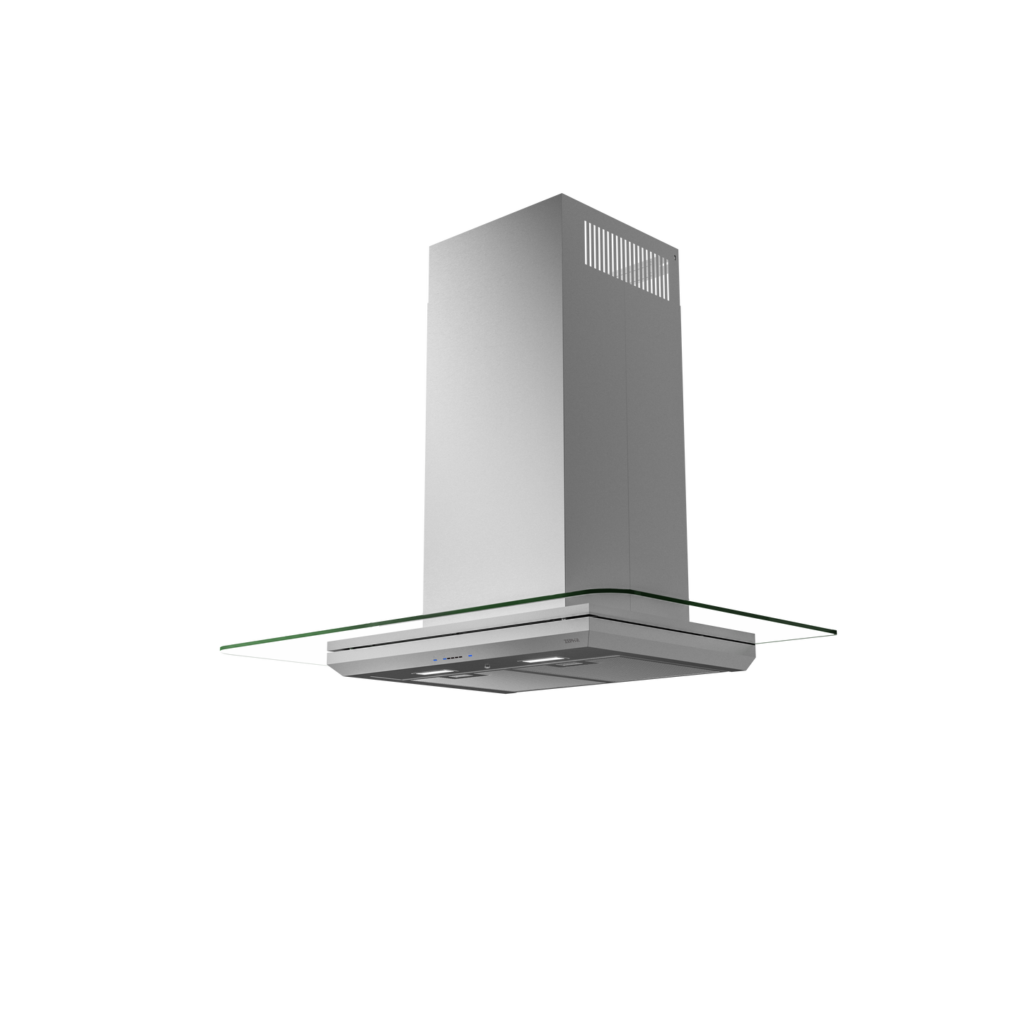 Stainless steel chimney hood with glass canopy and LED lighting for kitchen ventilation in appliances collection