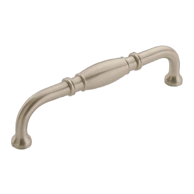 Satin nickel cabinet pull with lathe-turned design for furniture hardware in home improvement and accessories collections under $50