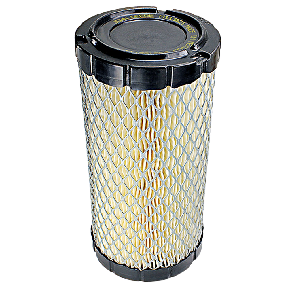 Cylindrical air filter with metal mesh and pleated paper core for outdoor equipment maintenance tasks