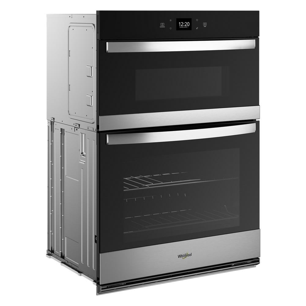 Black and stainless steel smart wall oven combo with digital display and dual compartments in Appliances and Wall Ovens collections