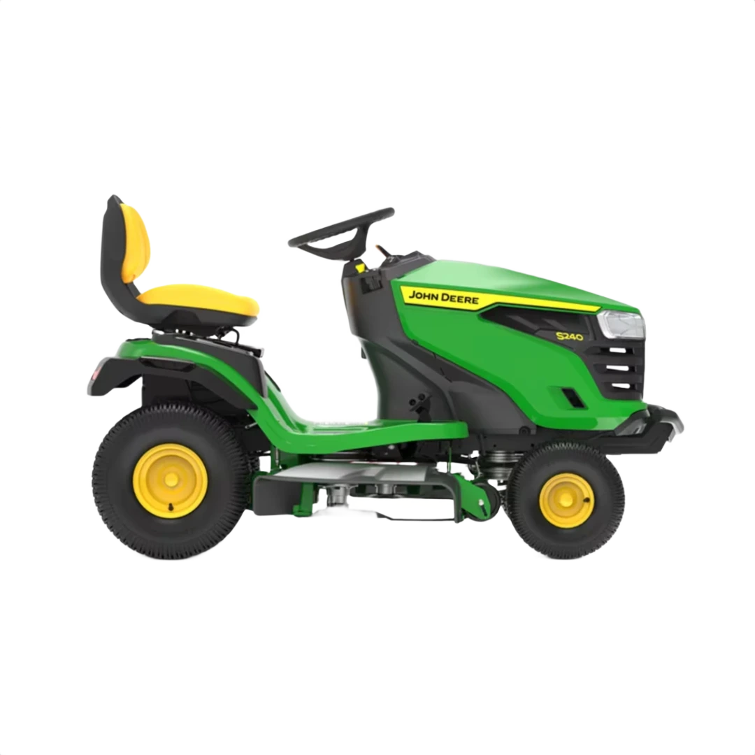 Green and yellow riding lawn tractor featuring a 42-inch deck for efficient residential lawn care and maintenance tasks