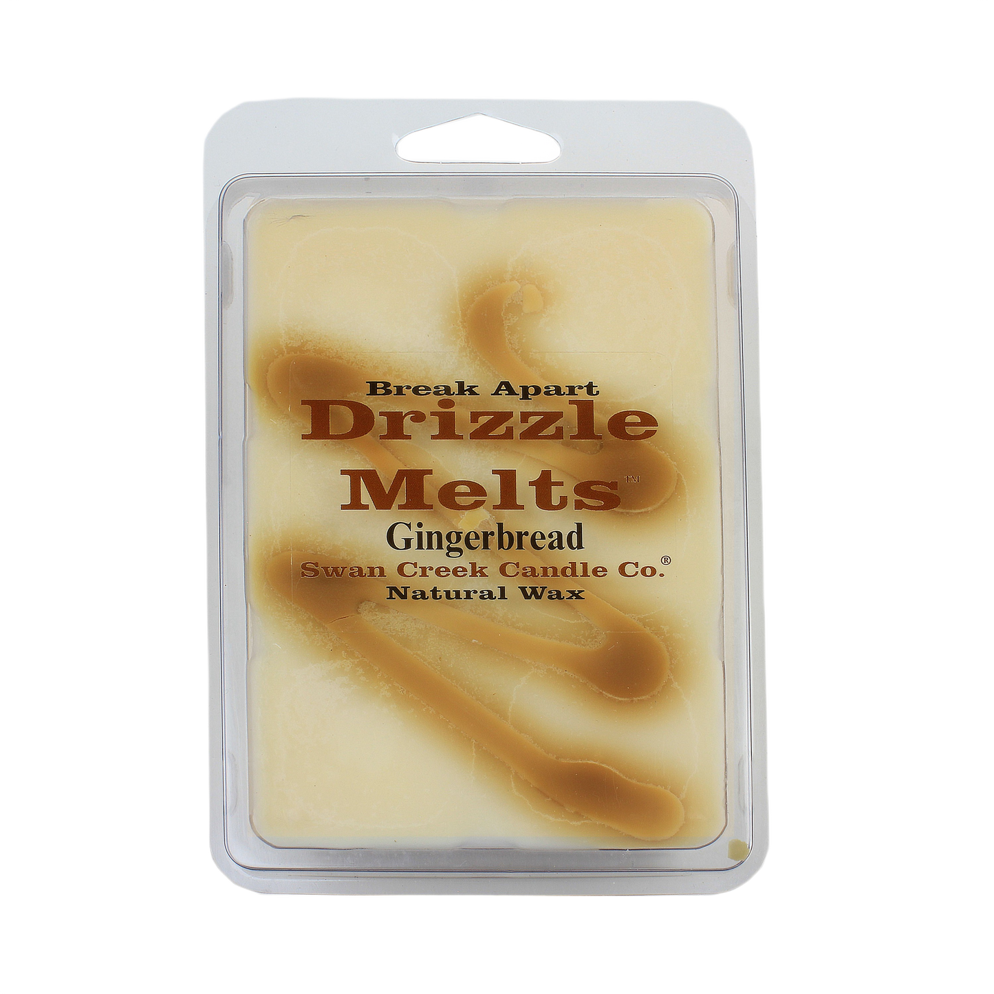 Clear plastic clamshell packaging with cream and brown gingerbread scented wax melts for home fragrance use