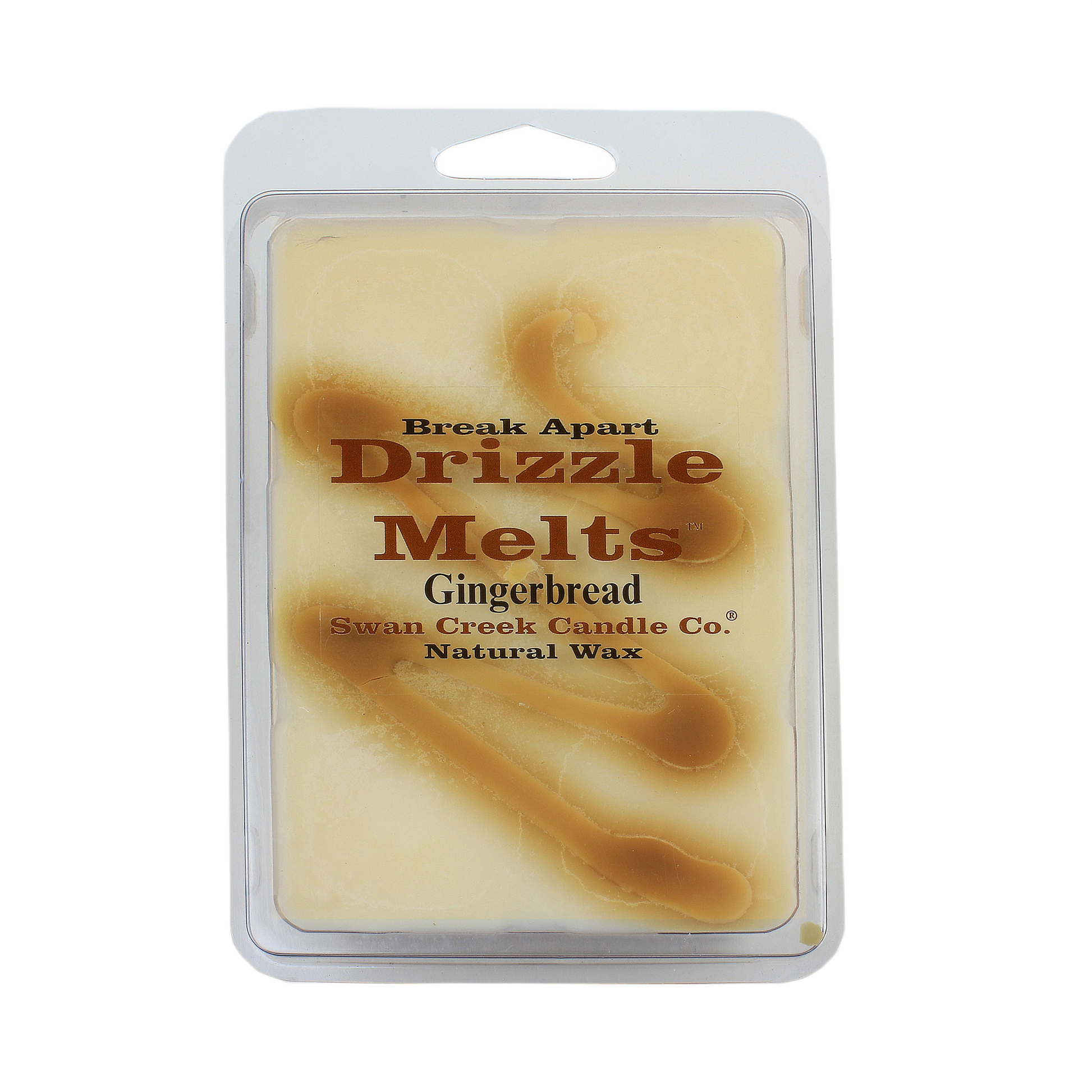 Clear plastic clamshell packaging with cream and brown gingerbread scented wax melts for home fragrance use