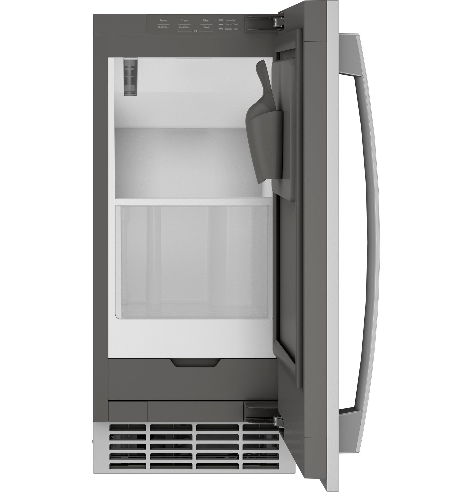 Opened stainless steel ice maker with door panel and handle from Freezers & Ice Makers in Kitchen & Kitchenware collection
