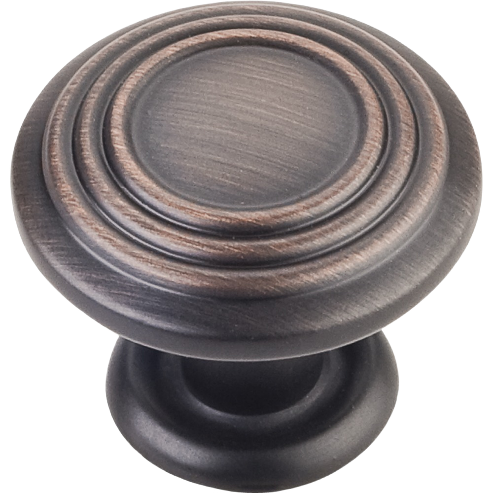 Brushed oil rubbed bronze cabinet knob with concentric circle design for home improvement projects