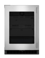 24-inch undercounter refrigerator with stainless steel frame, glass door, and built-in ventilation from KitchenAid Appliances collection