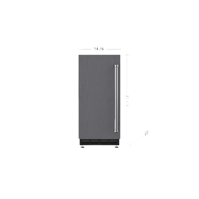 Tall black ice maker with a sleek metal handle and ventilation at the base for home improvement use