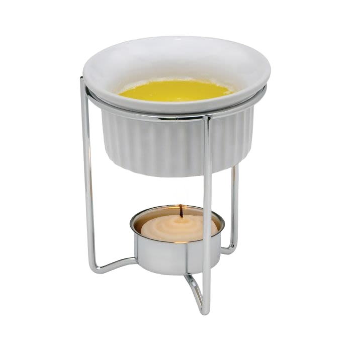 White ceramic butter warmer with chrome steel stand and tealight for Kitchen Gadgets under $50 collection