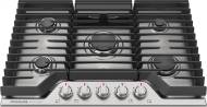 Five-burner gas cooktop with stainless steel finish and continuous cast iron grates in Cooktops collection