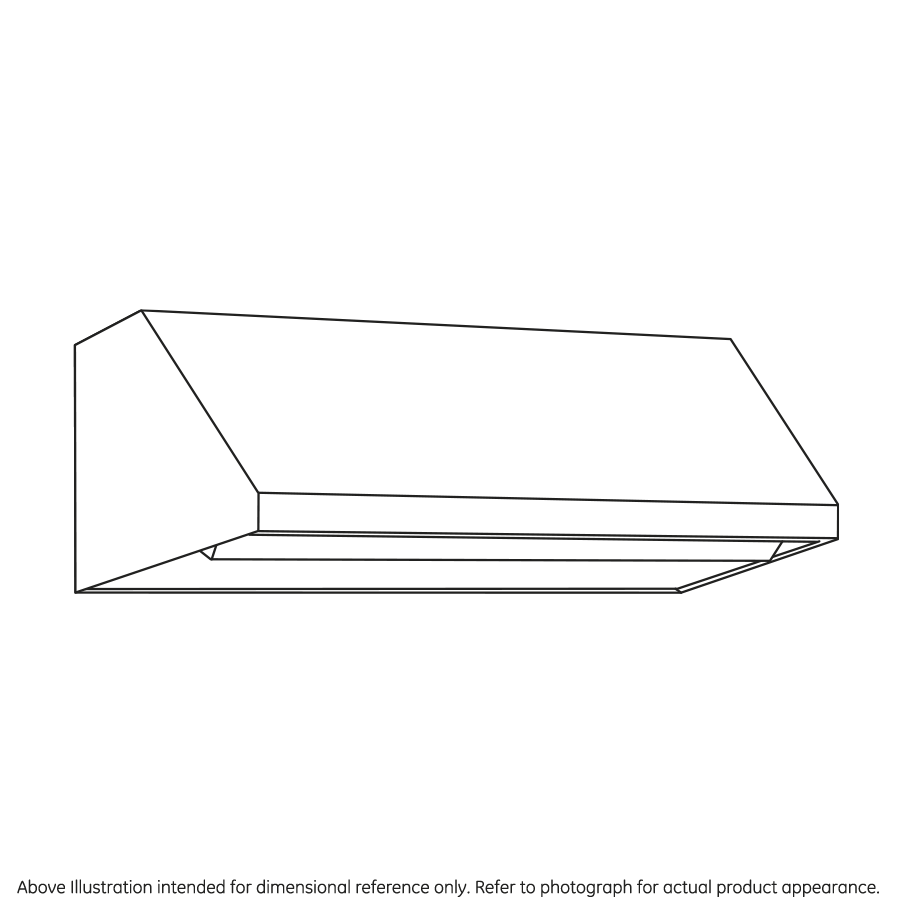 Line drawing of a 48-inch professional range hood designed for kitchen and home improvement use.