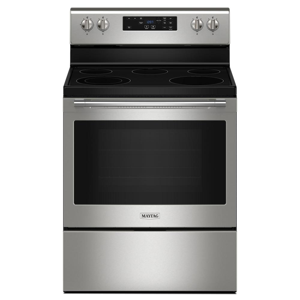 Stainless steel 30-inch electric range with smooth cooktop and digital controls from kitchen appliances collection