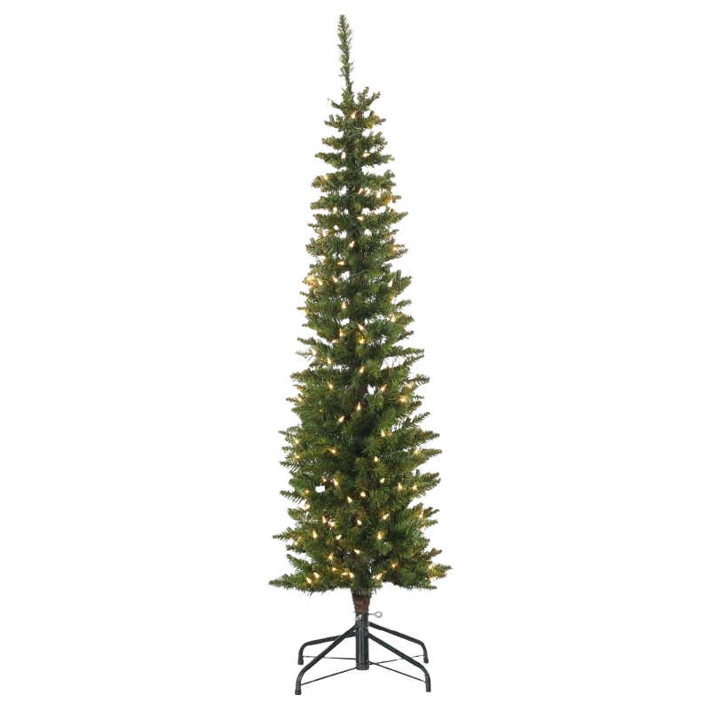 Slim artificial spruce Christmas tree with multi-colored incandescent lights in Christmas Trees and Christmas collections