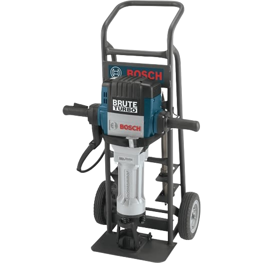 Heavy-duty demolition hammer with dual handles and wheeled cart for efficient tools and home improvement work