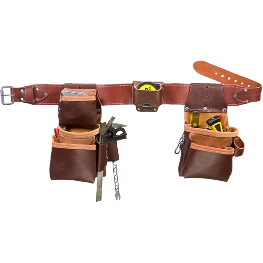 Leather trimmer work belt with multiple pouches for tool storage, ideal for woodworking and workshop organization tasks