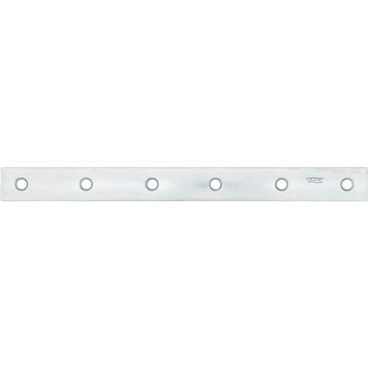 Silver metal mending plate with multiple holes for fastening in home improvement and tools projects