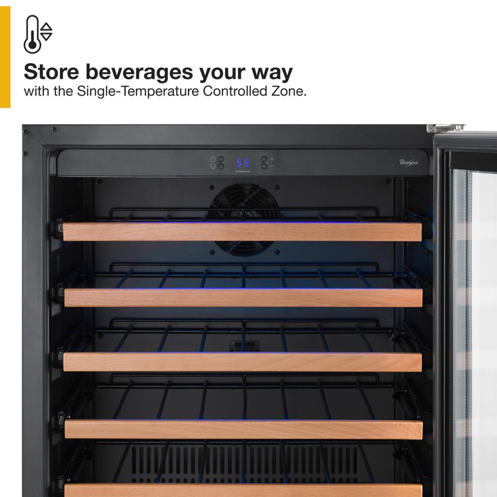 24-inch undercounter wine center with LED display, wooden shelving, and adjustable temperature for kitchens