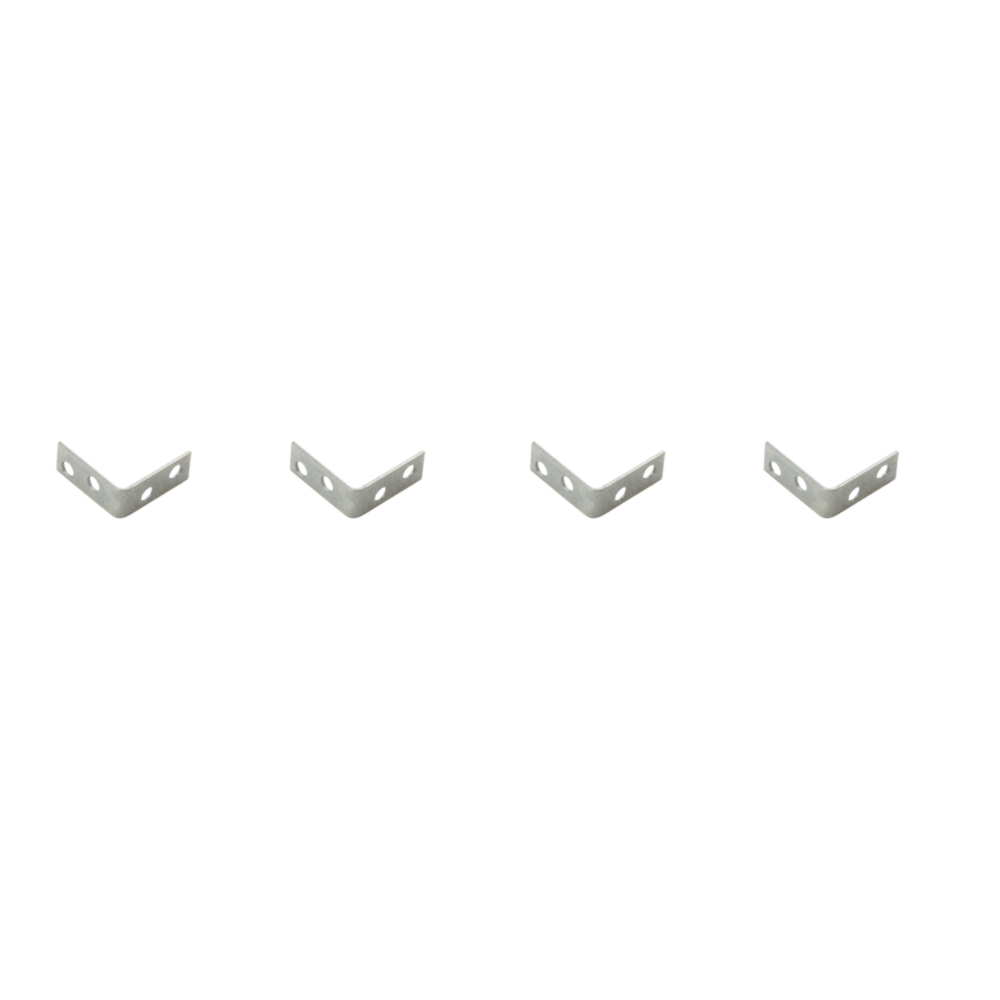 Set of four galvanized steel corner braces for reinforcing and repairing furniture in building hardware collection under $50.