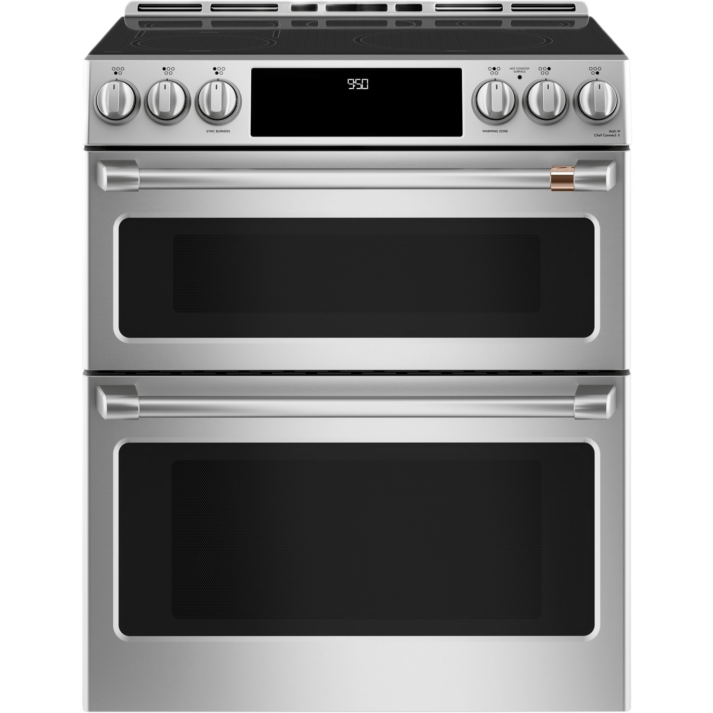 stainless steel double-oven range with front controls and induction cooktop in ranges and kitchenware collection